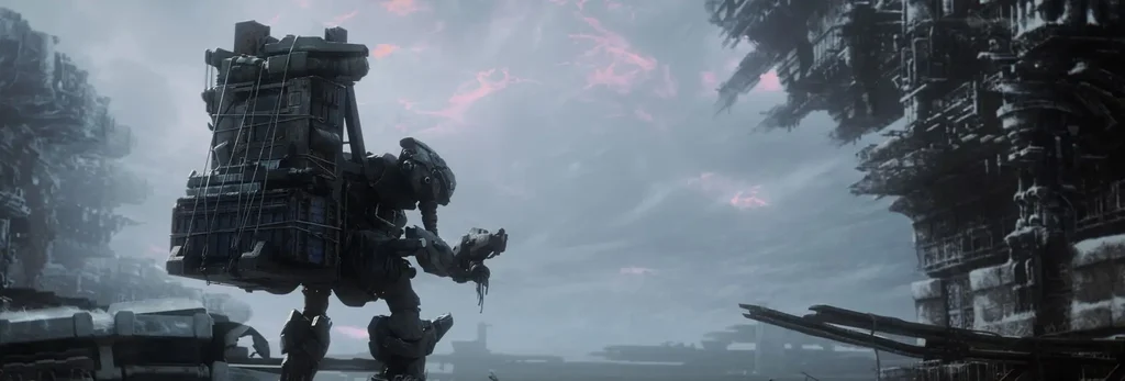 Immagine tratta dal videogame Armored Core VI, uno dei titoli più di successo della serie, nonché l'ultimo in ordine cronologico.