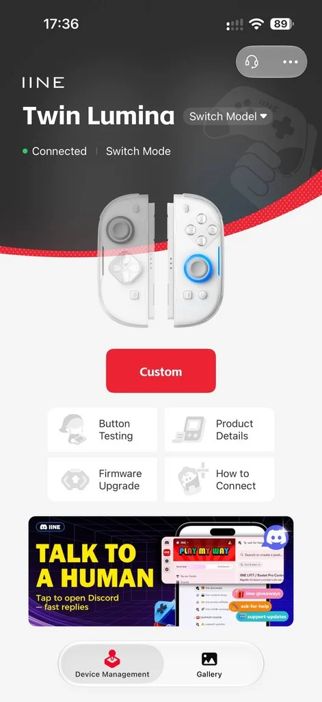 App IINE per la configurazione dei joypad Twin Lumina