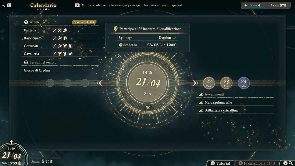 Fire Emblem Fortune's Weave: il calendario di gioco può spaventare, ma in realtà è molto semplice da gestire.